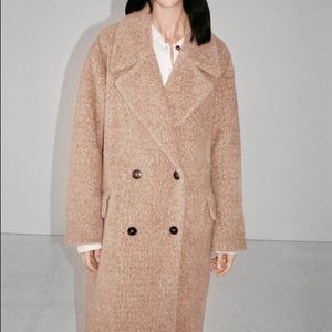 Zara Beige Oversized Faux Fur Trim Coat